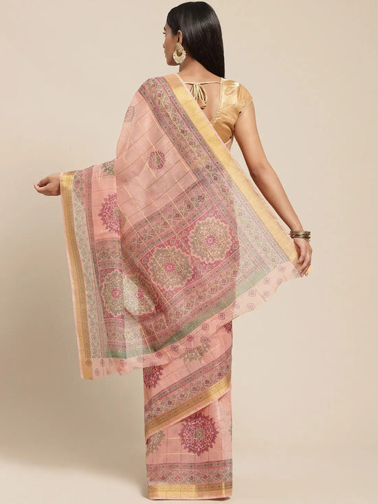 Pink Printed Cotton Blend Saree-VSAR1222a-Standard