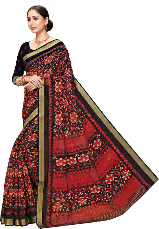 Black Printed Art Silk Saree-VSAR1330a-Standard