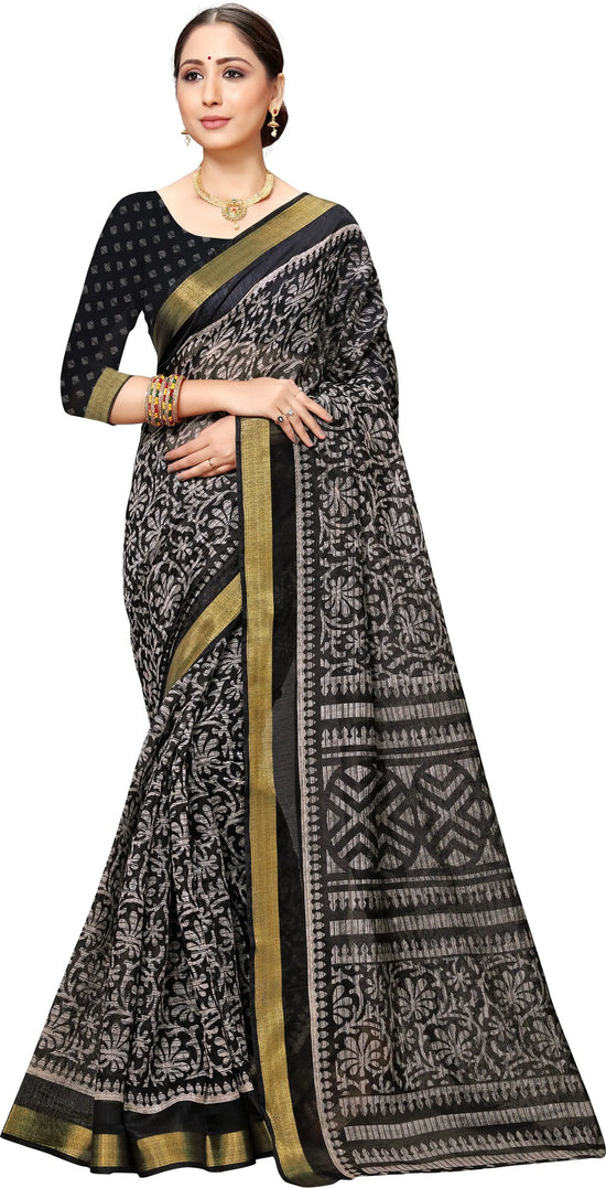 Black Printed Art Silk Saree-VSAR1339a-Standard