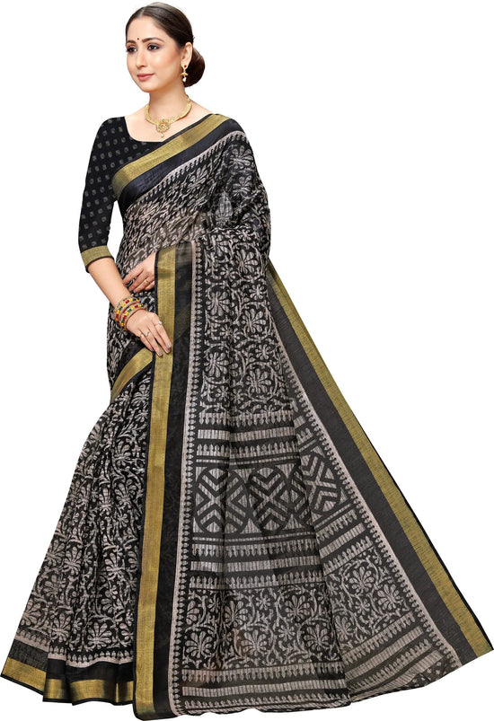 Black Printed Art Silk Saree-VSAR1339a-Standard