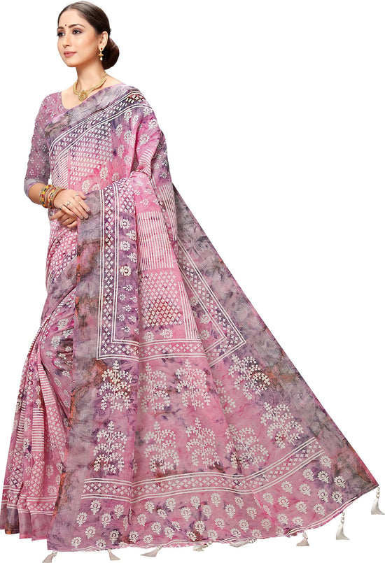 Pink Printed Art Silk Saree-VSAR1351a-Standard