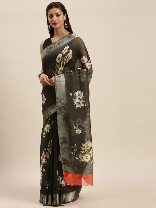 Black Printed Art Silk Saree-VSAR1554a-Standard