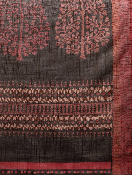 Brown Printed Art Silk Saree Me Us