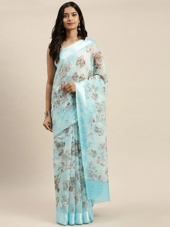 Light Blue Printed Art Silk Saree Inspire