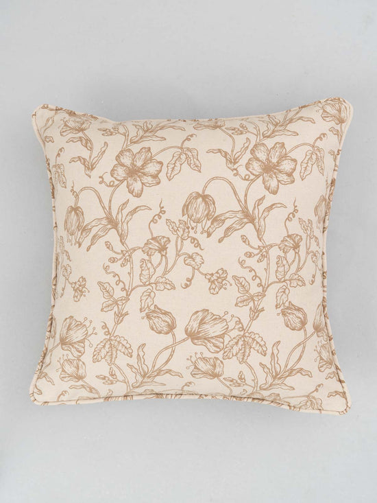 French Farmhouse 100% cotton floral cushion cover for sofa with self piping - Beige-230456034