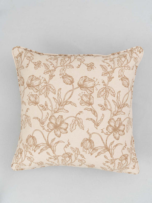 French Farmhouse 100% cotton floral cushion cover for sofa with self piping - Beige-230454034