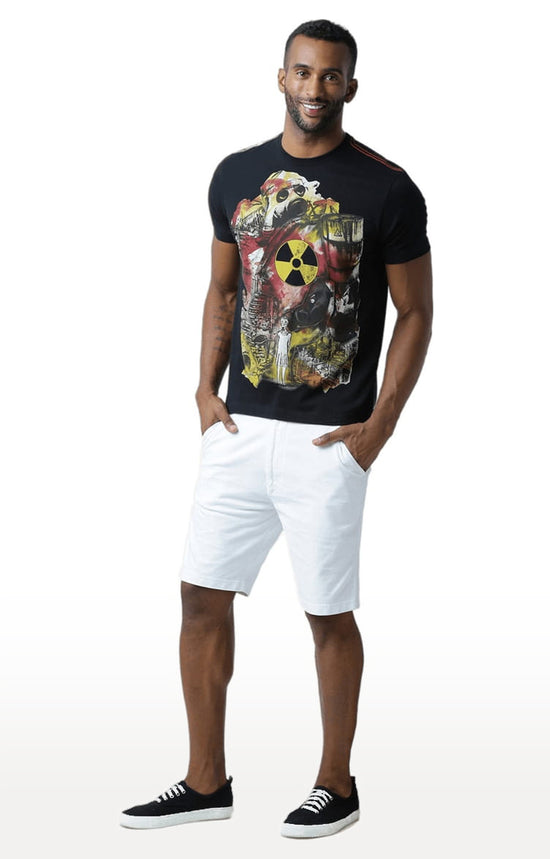 Huetrap Black Mens Short Sleeve Graphic Printed Tshirt-HT13MKGRABLK00265