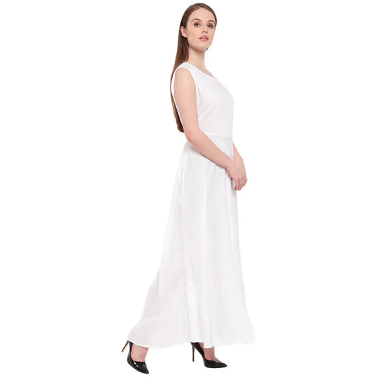 Aawari Rayon Plain Gown For Girls and Women White-AM086-White