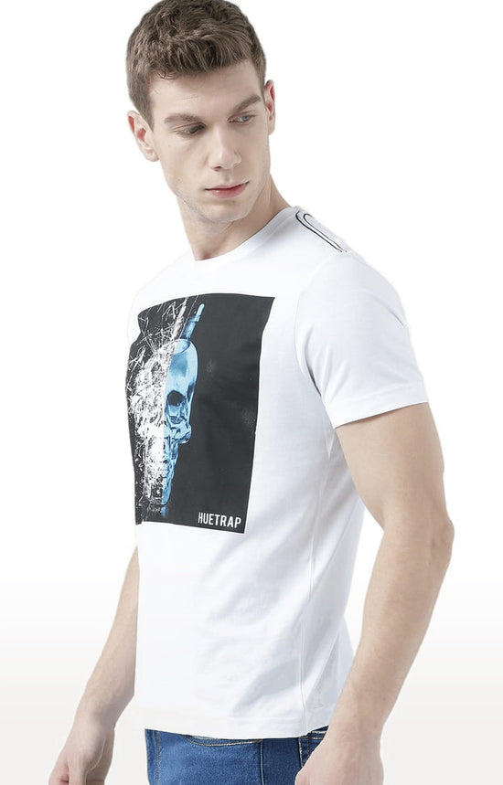 Huetrap White Mens Short Sleeve Graphic Printed Tshirt-HT17MKGRAWHT00752