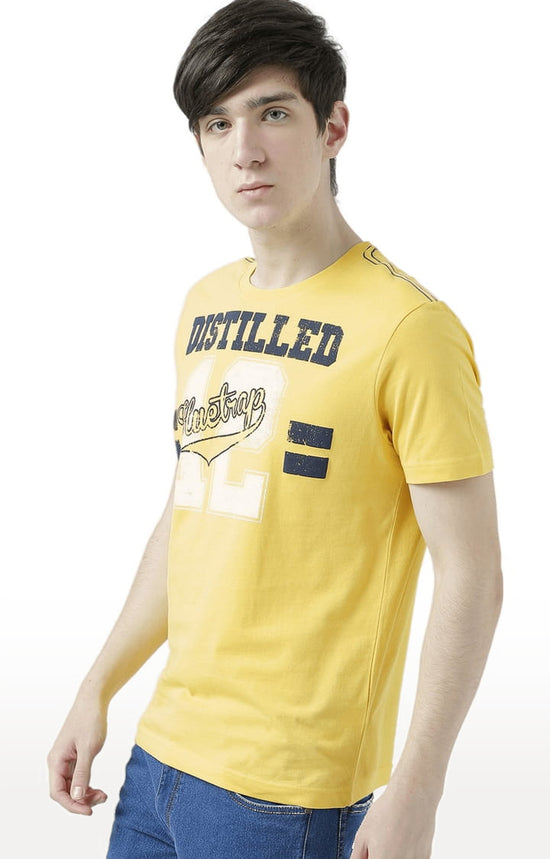 Huetrap Yellow Mens Short Sleeve Graphic Printed Tshirt-HT17MKGRAYLW01093