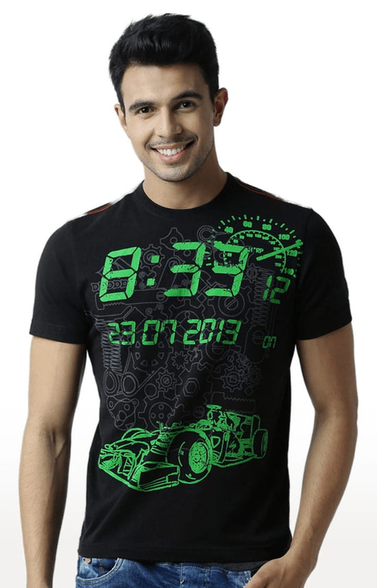 Huetrap Black Mens Short Sleeve Graphic Printed Tshirt-HT13MKGRABLK00312