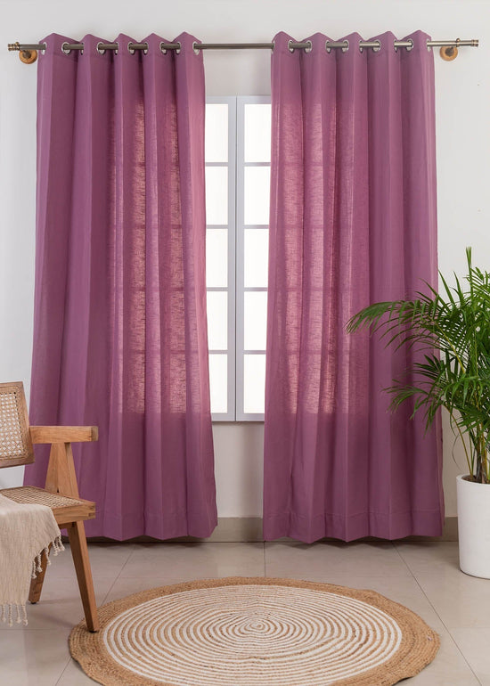 Solid Grape 100% cotton plain curtain for bedroom - Room darkening - Pack of 1-230421040