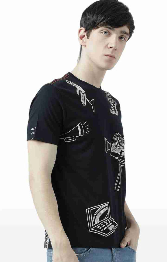 Huetrap Black Mens Short Sleeve Graphic Printed Tshirt-HT17MKGRABLK00769