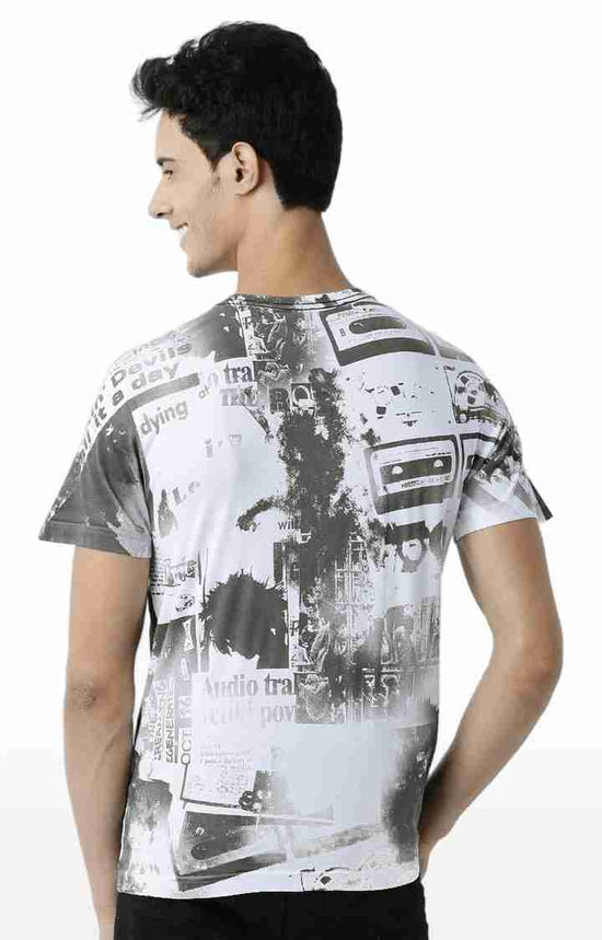 Huetrap White Mens Short Sleeve Graphic Printed Tshirt-HT12MKGRAWHT00147