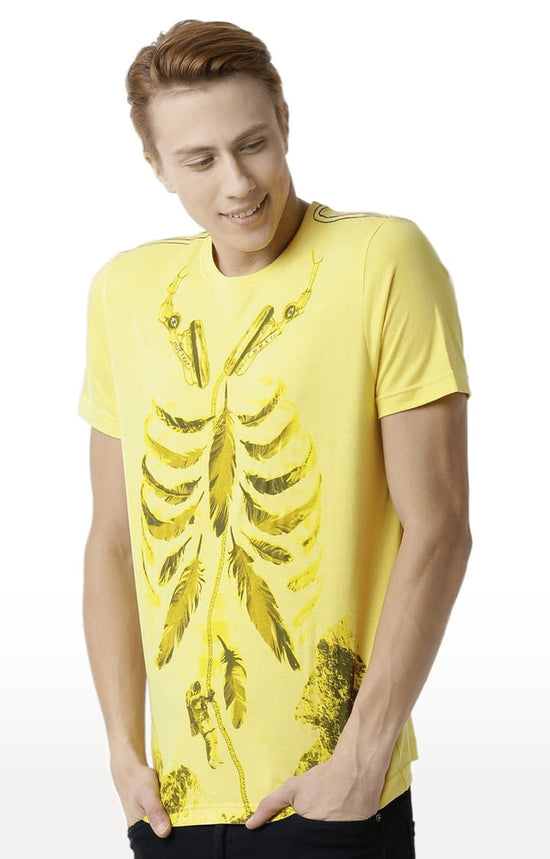 Huetrap Yellow Mens Short Sleeve Graphic Printed Tshirt-HT17MKGRAYLW00309