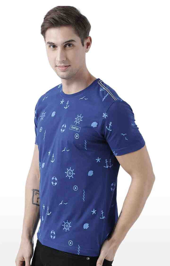 Huetrap Blue Mens Short Sleeve Graphic Printed Tshirt-HT17MKGRALNY00644