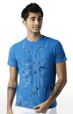 Huetrap Blue Mens Short Sleeve Graphic Printed Tshirt-HT17MKGRASUR00308