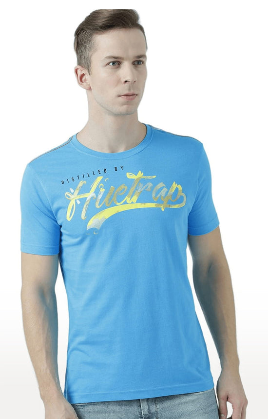 Huetrap Blue Mens Short Sleeve Graphic Printed Tshirt-HT17MKGRATQB01099