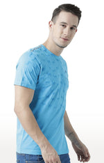 Huetrap Blue Mens Short Sleeve Graphic Printed Tshirt-HT17MKGRATQB00779