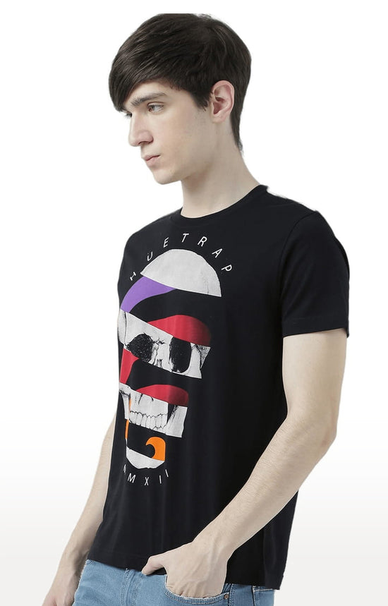 Huetrap Black Mens Short Sleeve Graphic Printed Tshirt-HT17MKGRABLK00720