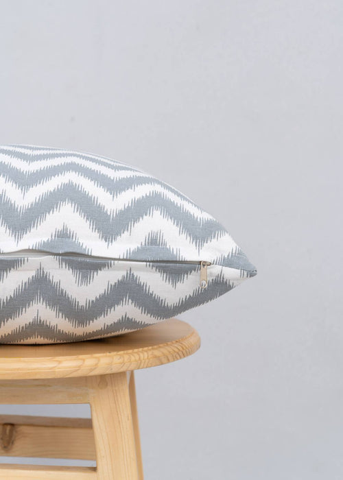 Ikat Chevron 100% cotton geometric cushion cover for sofa - Grey-230456046