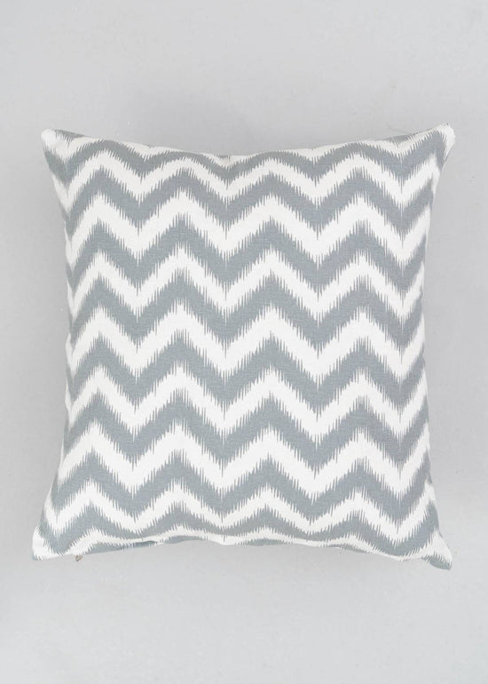 Ikat Chevron 100% cotton geometric cushion cover for sofa - Grey-230455046