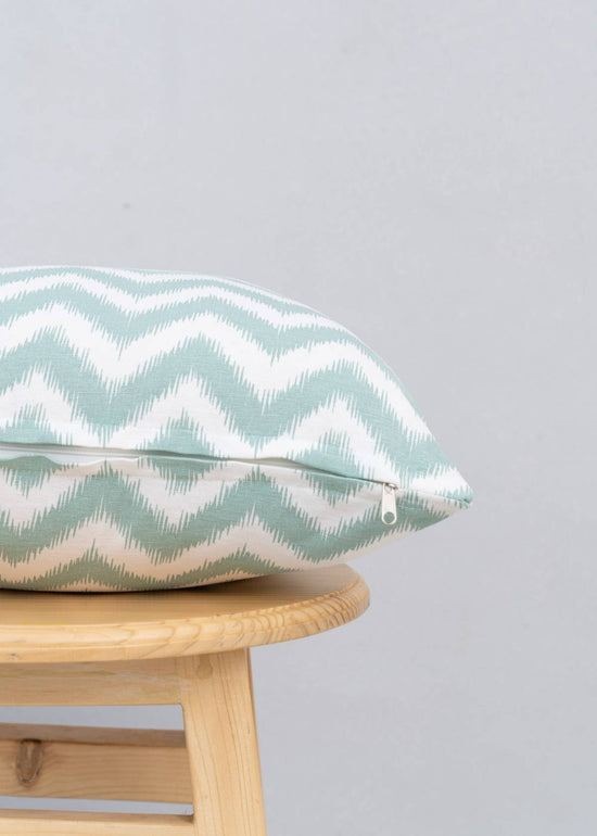 Ikat Chevron 100% cotton geometric cushion cover for sofa - Nile Blue-230456047