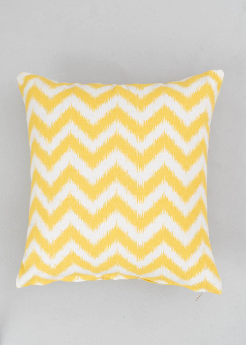 Ikat Chevron 100% cotton geometric cushion cover for sofa - Yellow-230456048