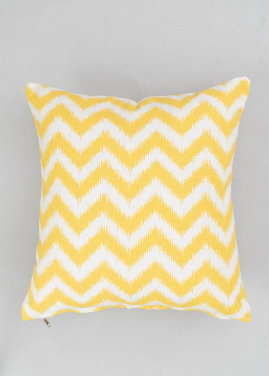 Ikat Chevron 100% cotton geometric cushion cover for sofa - Yellow-230455048