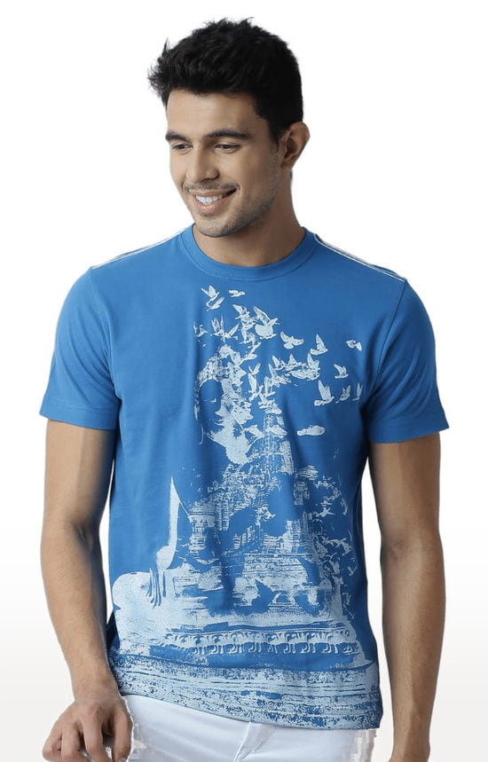 Huetrap Blue Mens Short Sleeve Graphic Printed Tshirt-HT16MKGRASUR00367