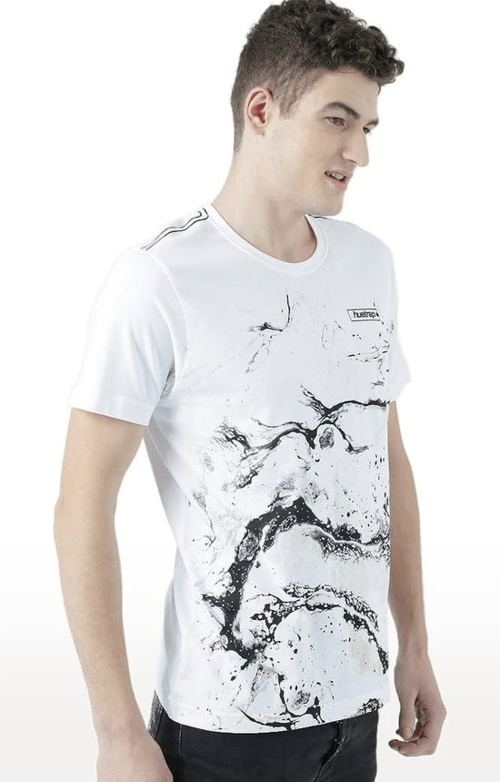 Huetrap White Mens Short Sleeve Graphic Printed Tshirt-HT17MKGRAWHT00584