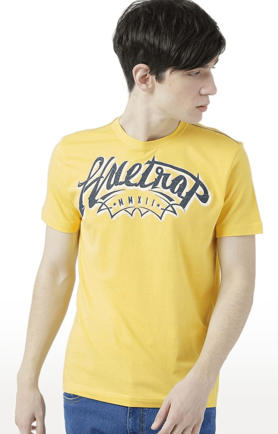 Huetrap Yellow Mens Short Sleeve Graphic Printed Tshirt-HT17MKGRAYLW01136