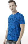 Huetrap Blue Mens Short Sleeve Graphic Printed Tshirt-HT17MKGRASUR00536