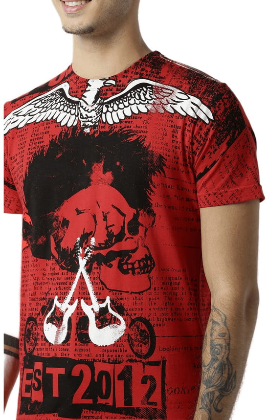 Huetrap Red Mens Short Sleeve Graphic Printed Tshirt-HT14MKGRARED00598