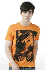 Huetrap Orange Mens Short Sleeve Graphic Printed Tshirt-HT17MKGRABZO00527