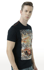 Huetrap Black Mens Short Sleeve Graphic Printed Tshirt-HT17MKGRABLK00805