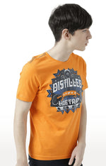 Huetrap Orange Mens Short Sleeve Graphic Printed Tshirt-HT17MKGRABZO01104