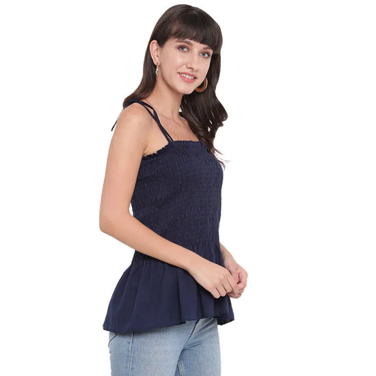 Aawari Cotton Plain Strap Crop Top For Girls and Women Navy Blue-AM077-NavyBlue