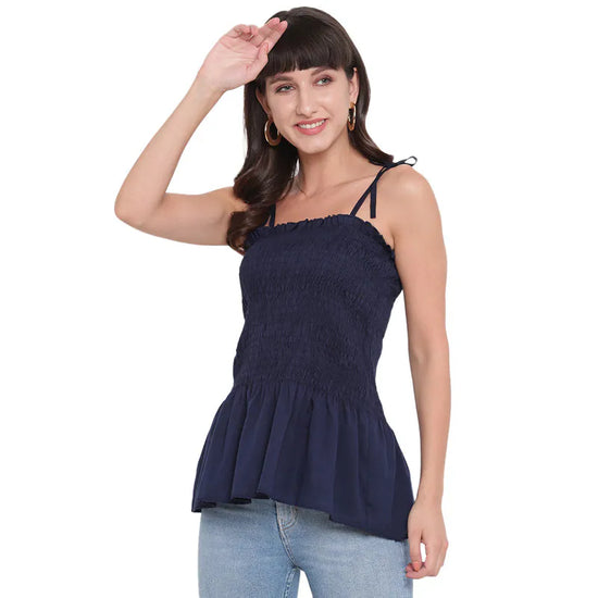 Aawari Cotton Plain Strap Crop Top For Girls and Women Navy Blue-AM077-NavyBlue