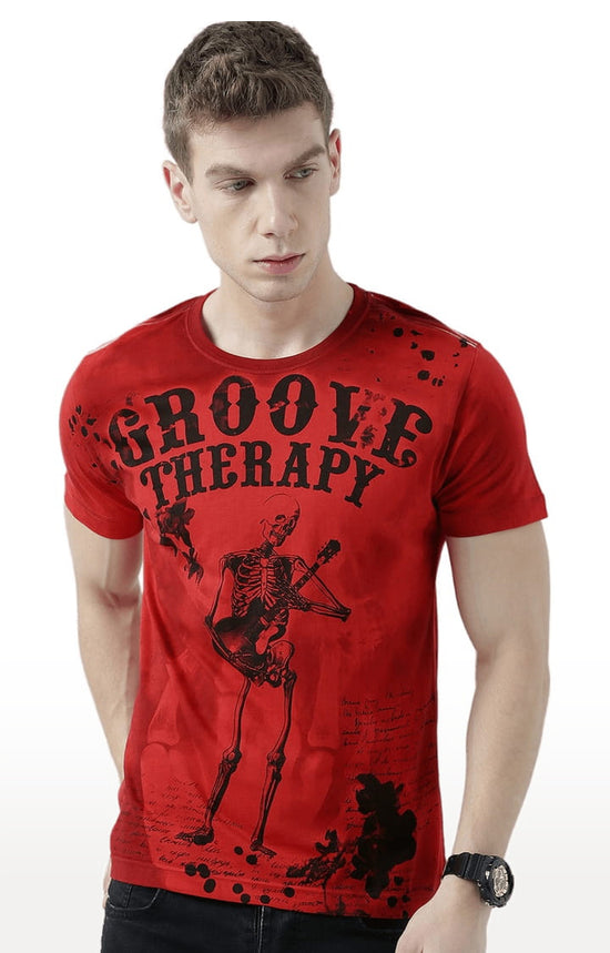 Huetrap Red Mens Short Sleeve Graphic Printed Tshirt-HT17MKGRARED00310