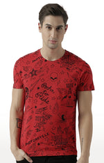 Huetrap Red Mens Short Sleeve Graphic Printed Tshirt-HT17MKGRARED00542