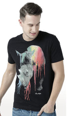 Huetrap Black Mens Short Sleeve Graphic Printed Tshirt-HT17MKGRABLK00588