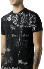 Huetrap Black Mens Short Sleeve Graphic Printed Tshirt-HT16MKGRABLK00434