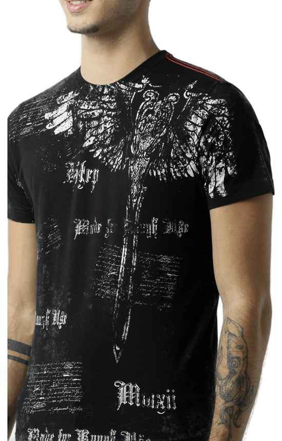 Huetrap Black Mens Short Sleeve Graphic Printed Tshirt-HT16MKGRABLK00434