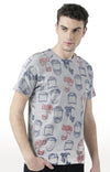 Huetrap Grey Mens Short Sleeve Graphic Printed Tshirt-HT17MKGRAGML00553