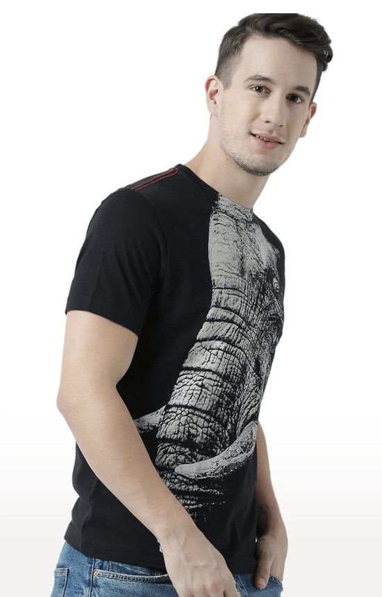 Huetrap Black Mens Short Sleeve Graphic Printed Tshirt-HT17MKGRABLK00641