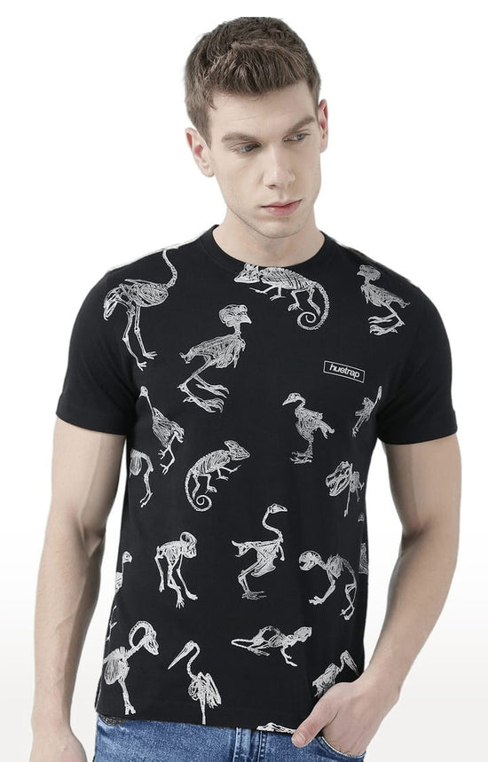 Huetrap Black Mens Short Sleeve Graphic Printed Tshirt-HT17MKGRABLK00518