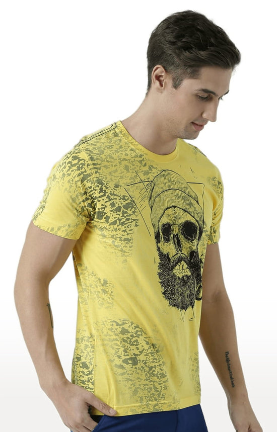 Huetrap Yellow Mens Short Sleeve Graphic Printed Tshirt-HT17MKGRAYLW01055