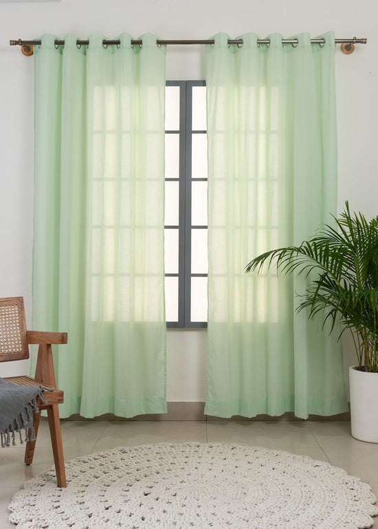 Solid Sage Green sheer 100% cotton plain curtain for Living room & bedroom - Light filtering - Pack of 1-230425087