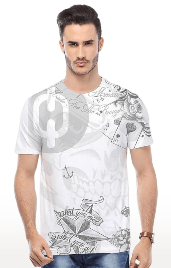 Huetrap White Mens Short Sleeve Graphic Printed Tshirt-HT16MKGRAWHT00420